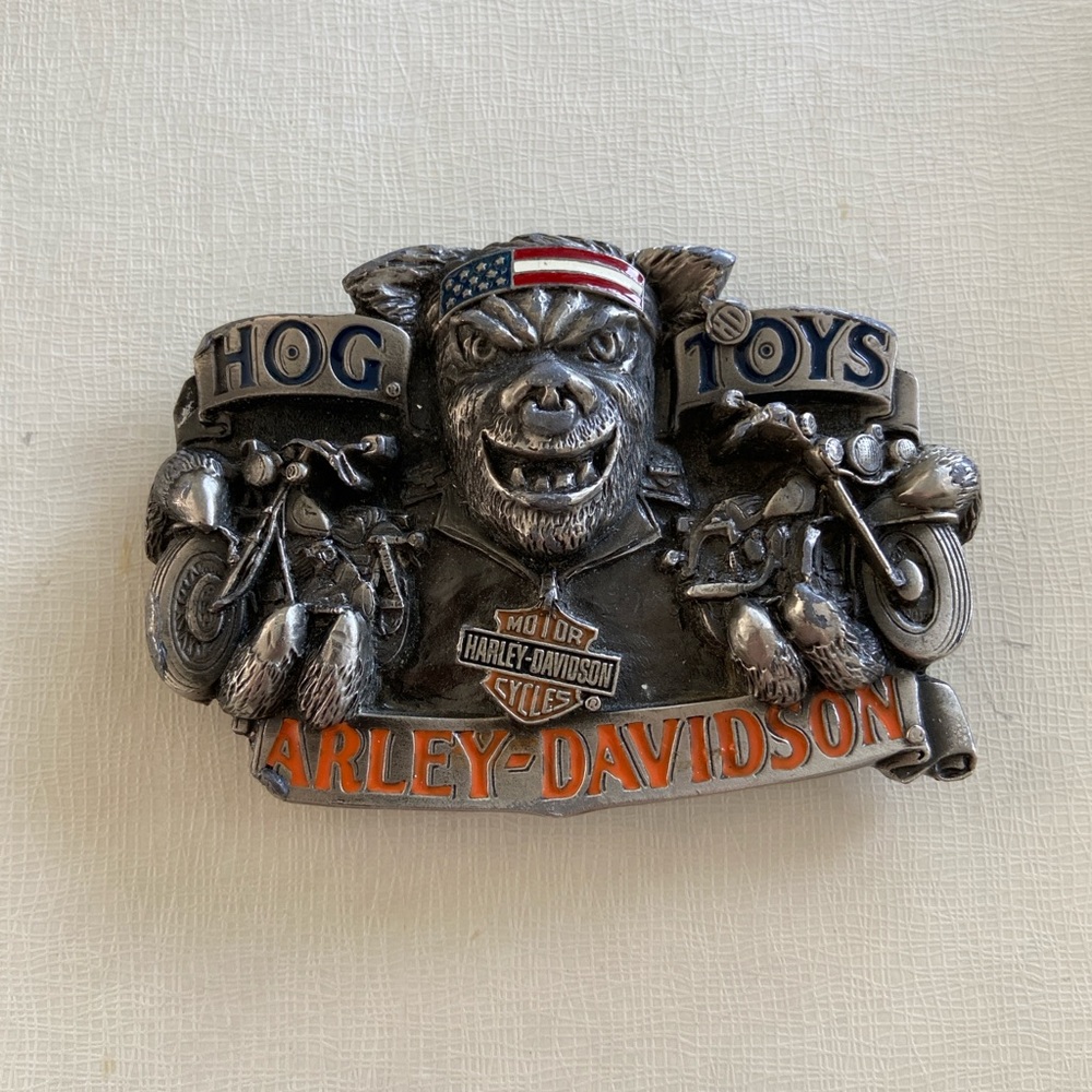 Harley-Davidson "Hog Toys" Belt Buckle - Silver & Orange